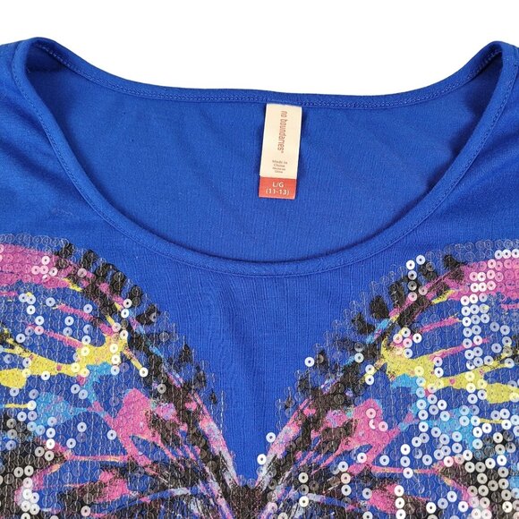 Juniors Blue Knit Top with Sequin Butterfly size Large Sleeveless JH1517 - Picture 3 of 4